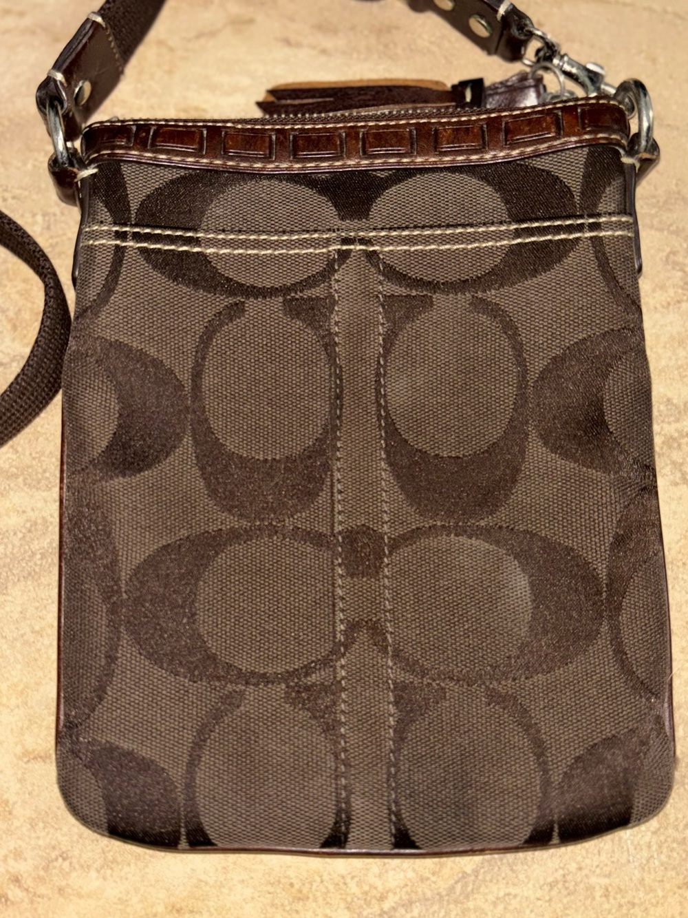 Coach VINTAGE Dark Brown Crossbody with Snake-Print suede & leather Stripe 2006 - Picture 4 of 11